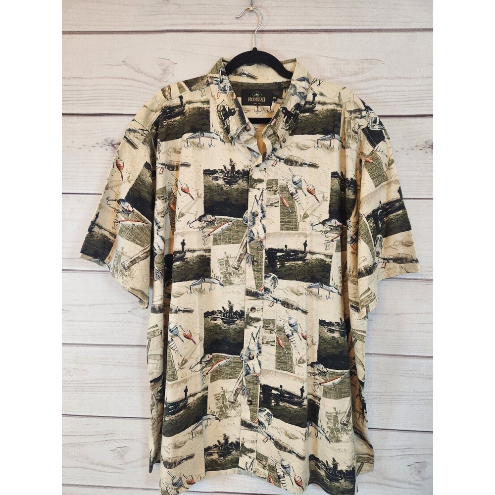RedHead Men's Fishing Lures‎ All Over Design Cotton Button Up Shirt Size XXL